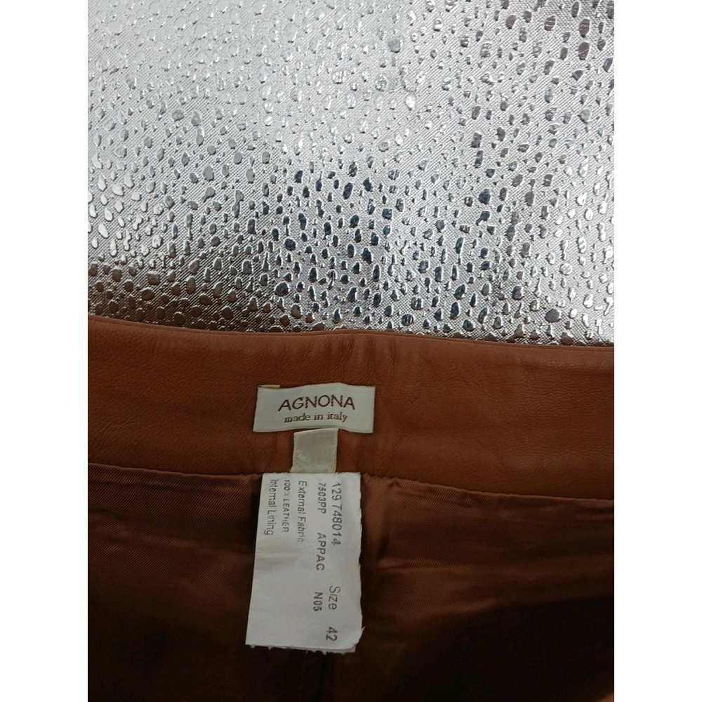 Agnona Italy Leather Pants Womens Size 42 Brown Inseam 32" Tall Designer - Picture 13 of 16